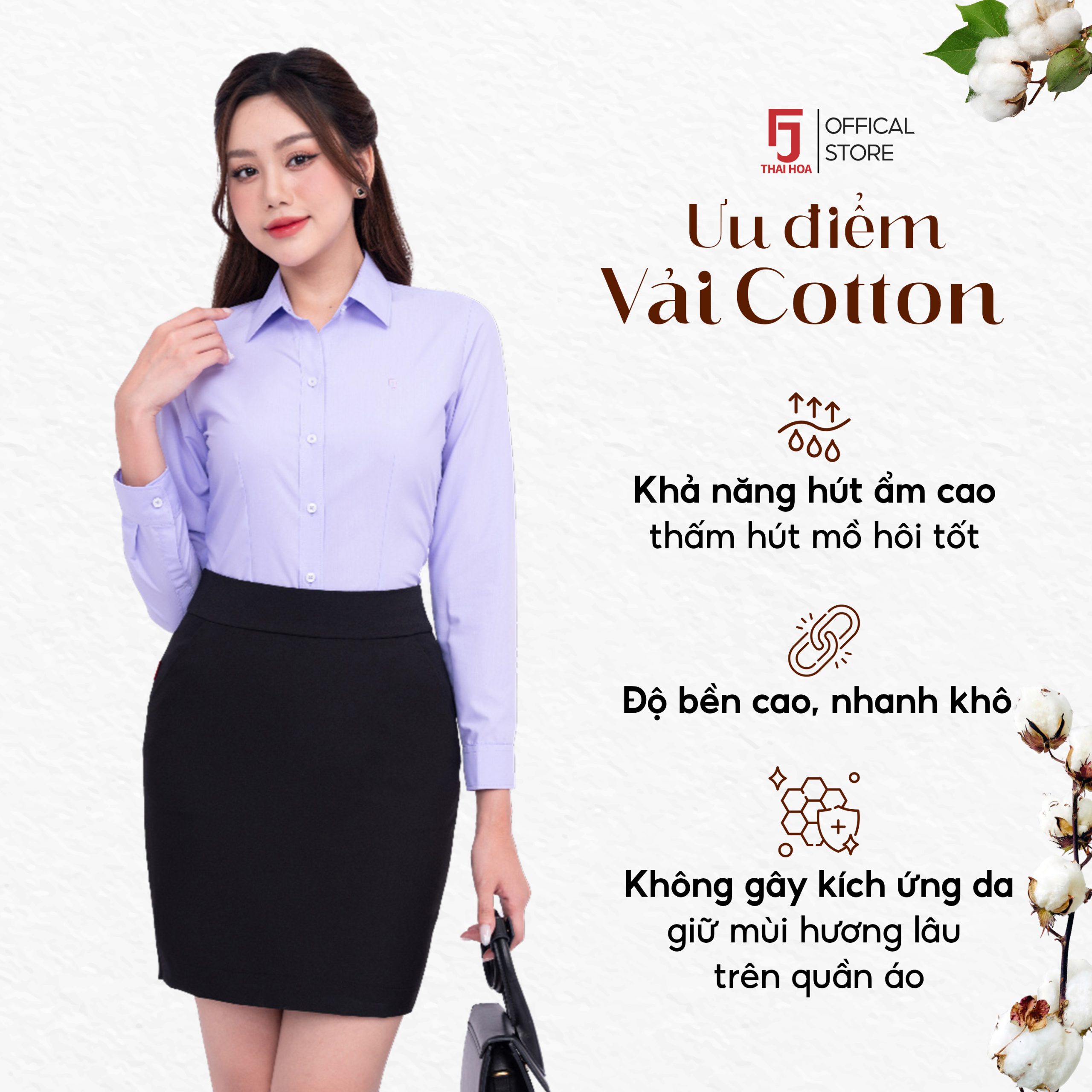 Áo sơ mi nữ công sở dài tay vải cotton các màu Thái Hòa ASW0101-R01