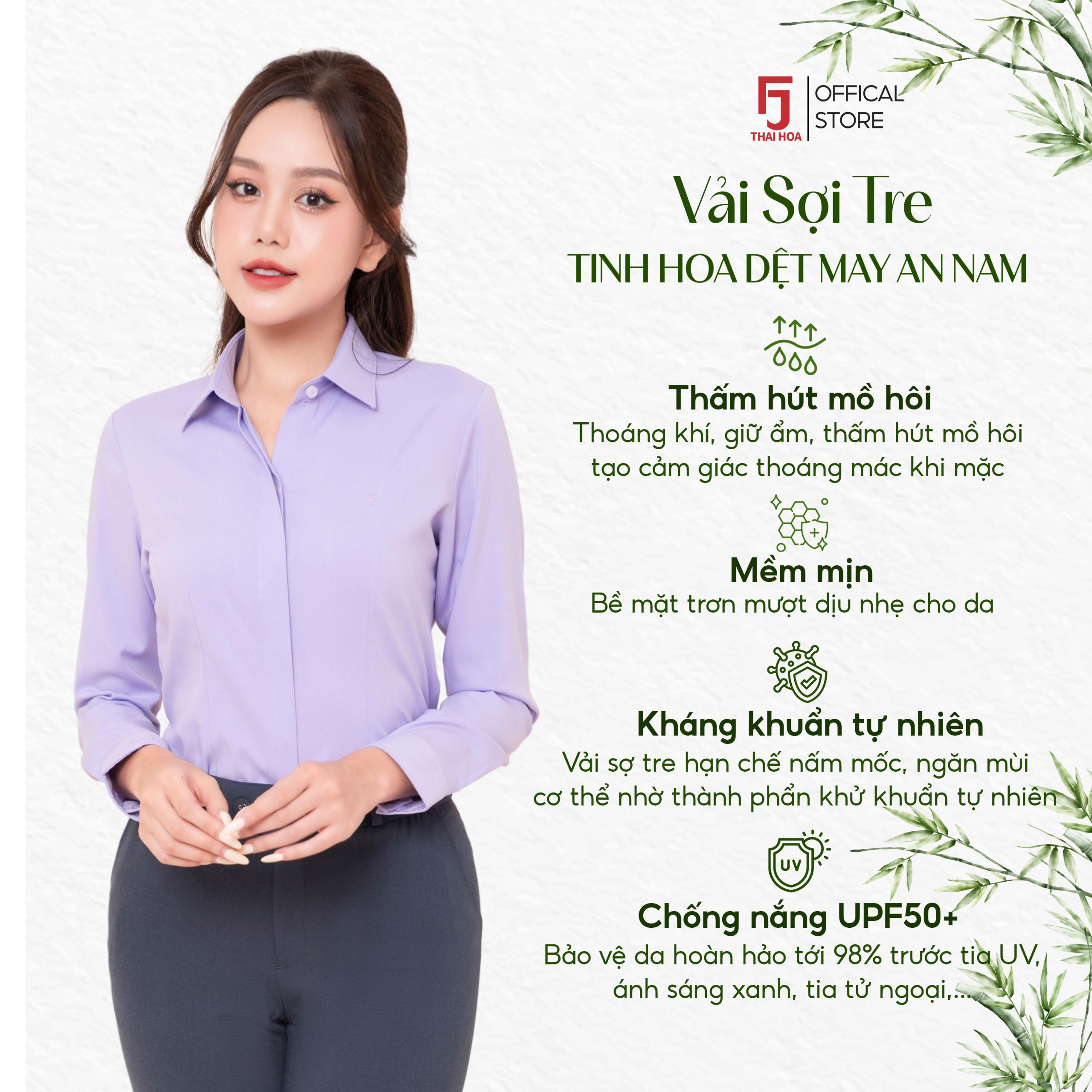 Áo sơ mi nữ Thái Hòa thiết kế công sở dài tay vải sợi tre cao cấp nhiều màu form đẹp ASW0101-R07