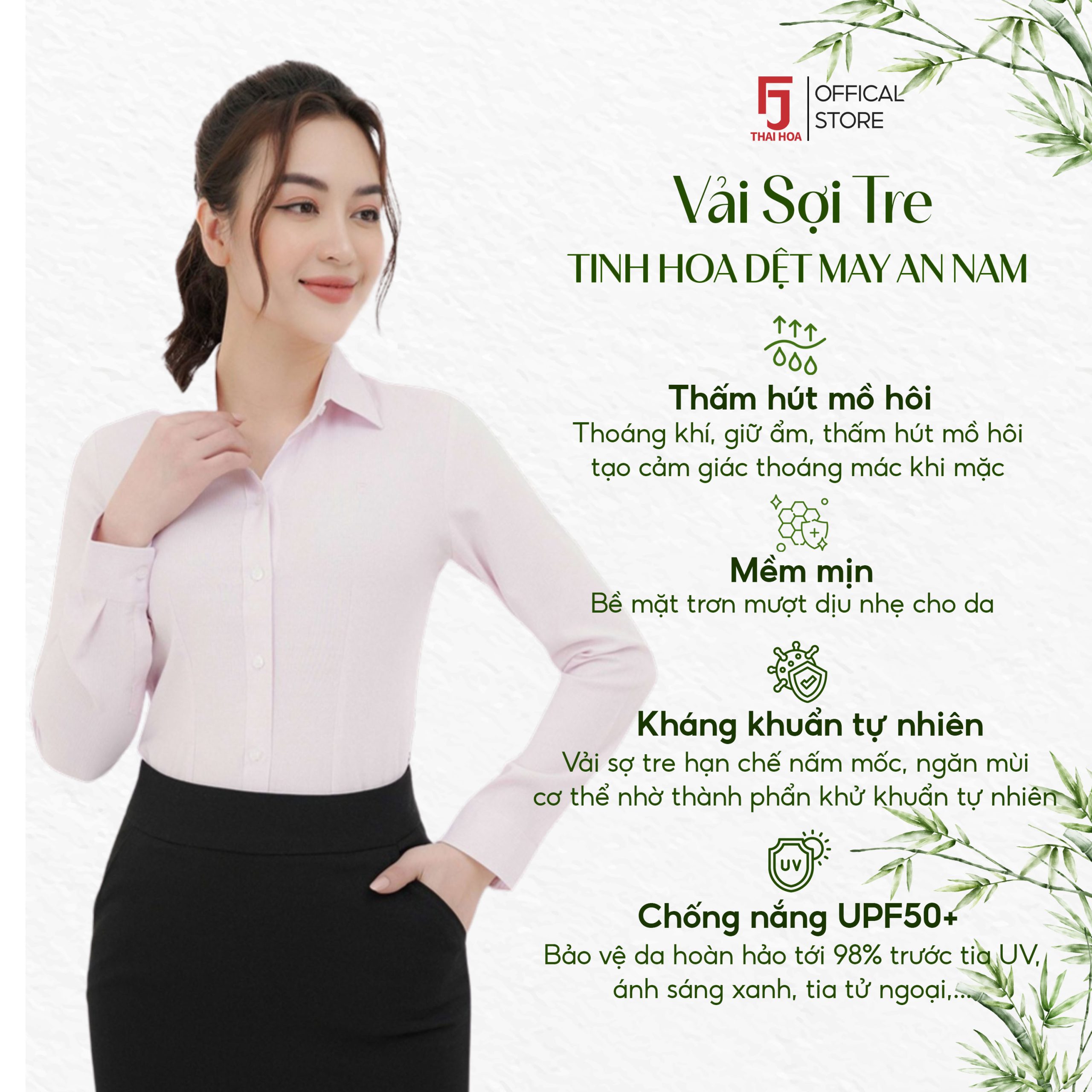 Áo sơ mi nữ công sở thiết kế dài tay vải sợi tre cao cấp nhiều màu Thái Hòa ASW0101-R06
